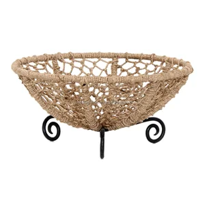 wire fruits basket with rope wrapped kitchen storage basket of