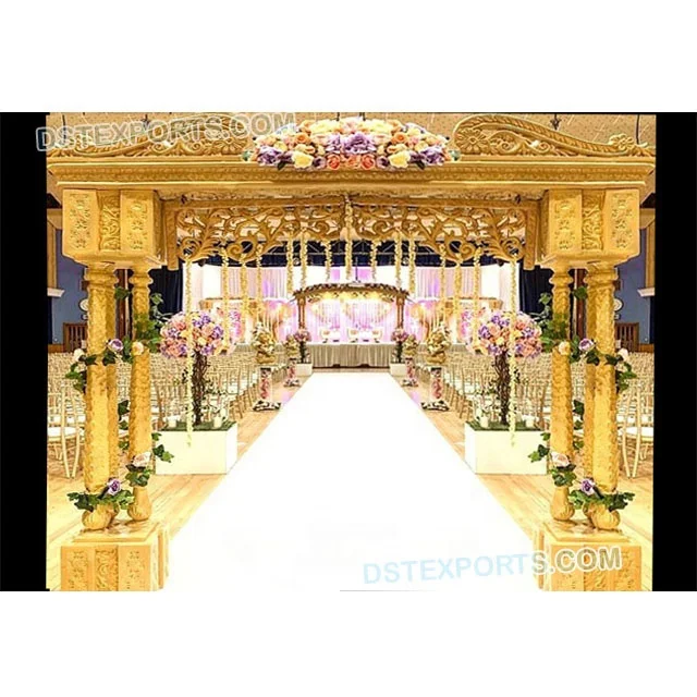 Traditional Triple Pillars Wedding Gate Indian Wedding Golden