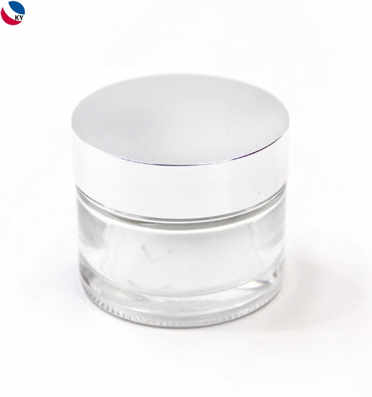 Silver Aluminium Cosmetic Container 30 Ml Glass Jar Screw Lid For