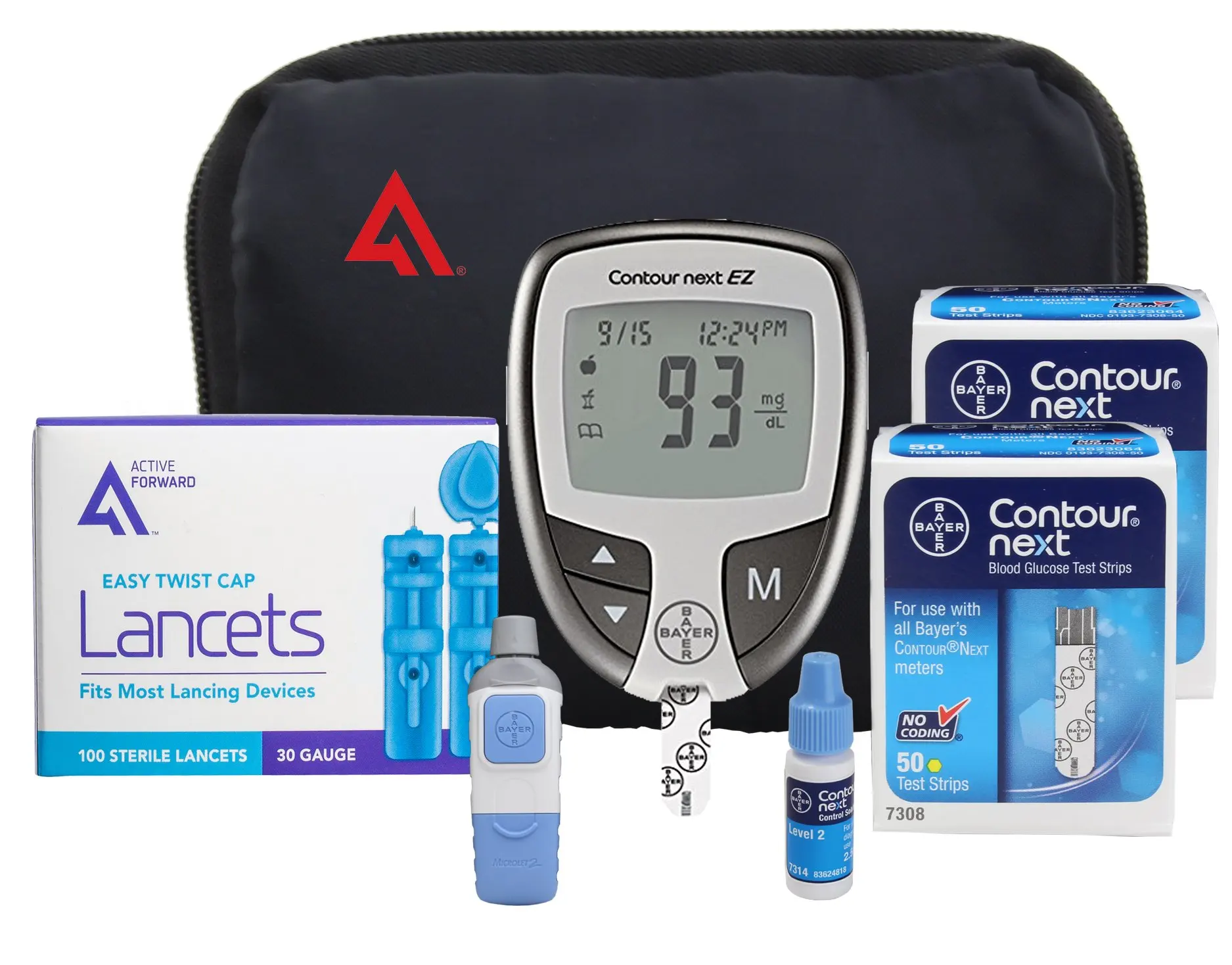 Contour NEXT Diabetes Testing Kit, 50 Count | Contour NEXT EZ Meter, 50 Contour NEXT Test Strips, 50 Lancets, Lancing Device, Control Solution, Manuals, Log Book & Carry Case