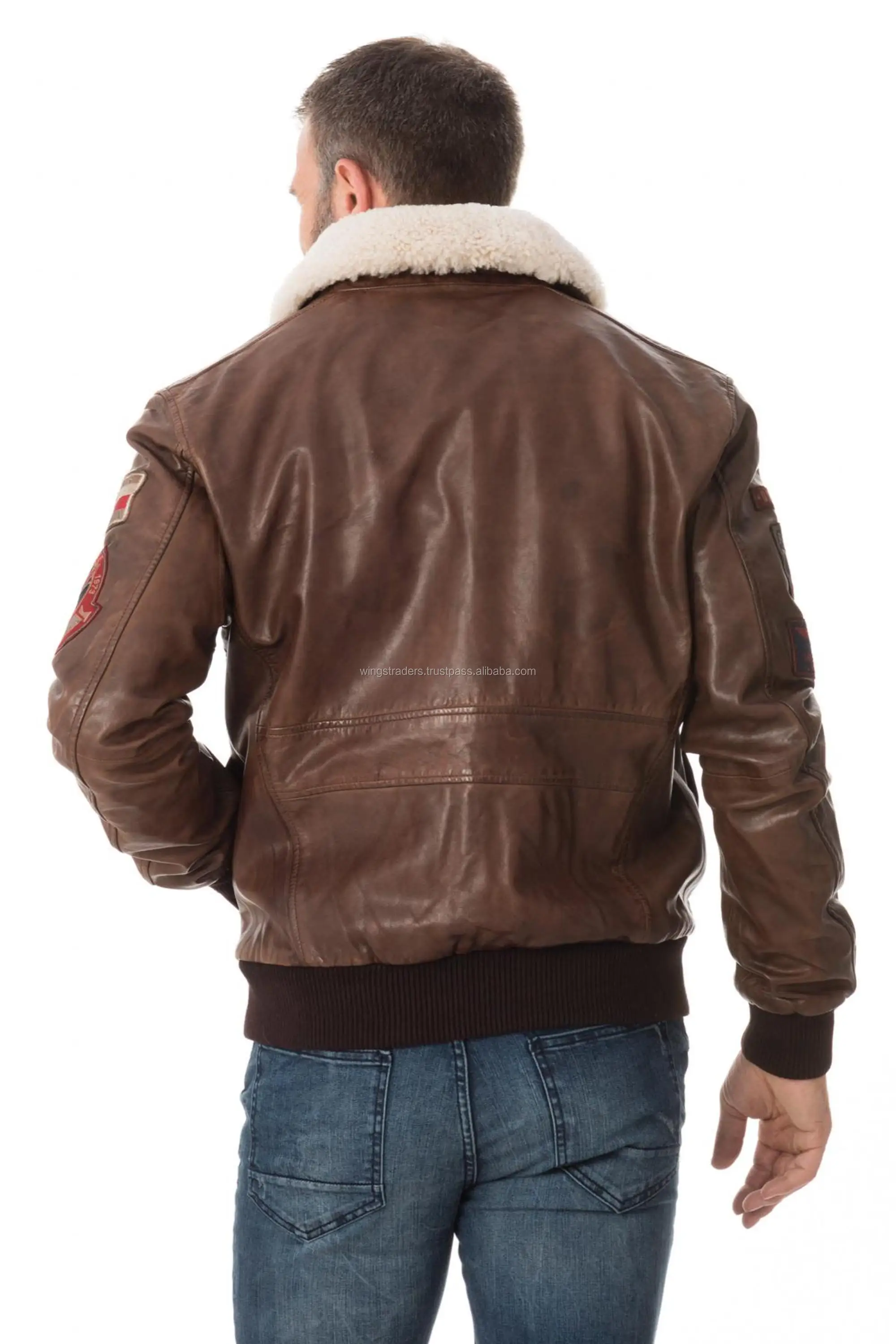 Men's Flight-bomber Brown Leather Coats And Jackets With Real Sheep Fur ...
