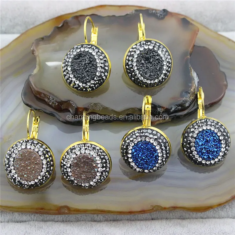 CH-ZSE0393 natural stone pendant jewelry earring,rhinestone fashion agate stud earring,wholesale gemstone dangle earring