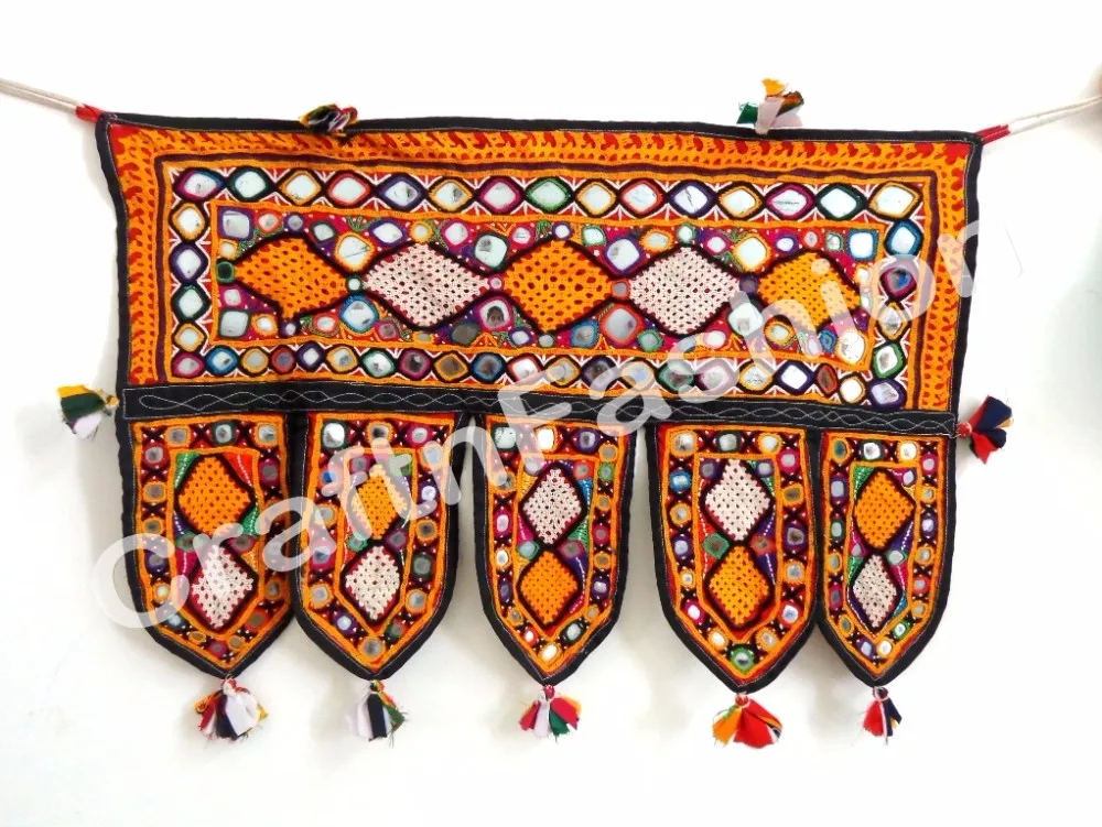 Indian Handmade Orange Patchwork Embroidered Wall Hanging /Decor Banjara Toran 