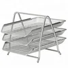 office black silver metal wire iron mesh 3 tiers desk rack paper document file stainless steel wire mesh tray
