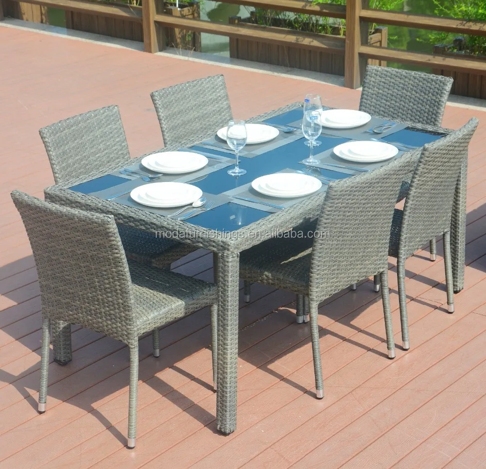 All Weather Outdoor 6 Seat Dining Table And Chairs Rattan Garden