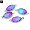 Silver plated double bail finding sky blue & purple quartz gemstone connector charm pendant 8x16mm marquise shape