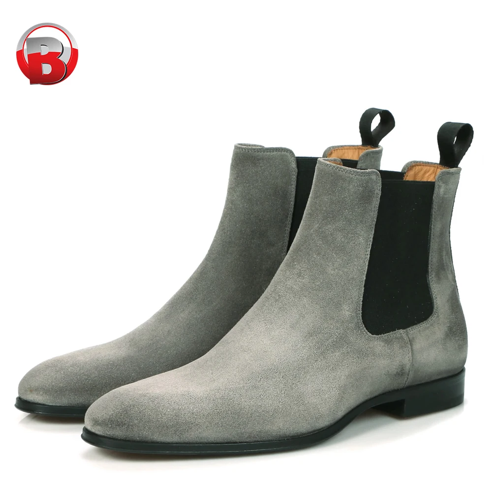 Stunning Grey Blue Suede Chelsea Boots Men,Black Elastic ...