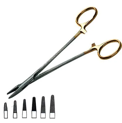 Stratte Valve Needle Holder Curved Jaws W/tc Inserts,Stainless Steel