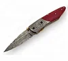 Damascus Steel Linear Lock Folding Pocket Knife Colored Bone with Damascus Bolsters SK-404