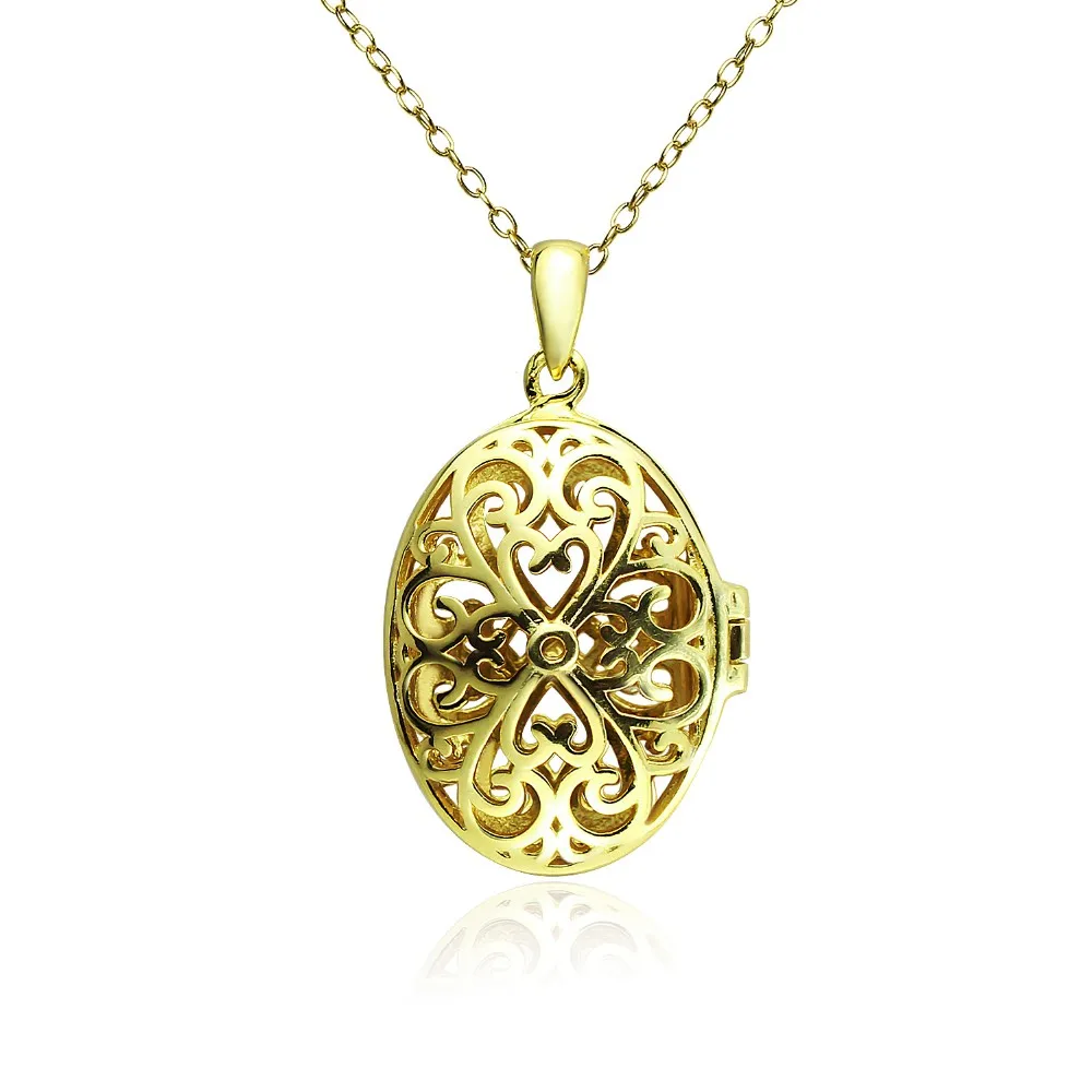 925 Sterling Silver Diamond Cut Oval Filigree 2 Tone Silver And Gold