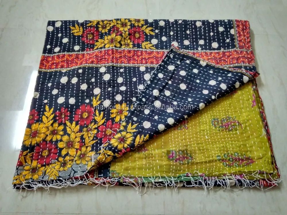 Bengal Heavy Kantha Quilt Reversible Blanket Artisan Handmade Wholesale