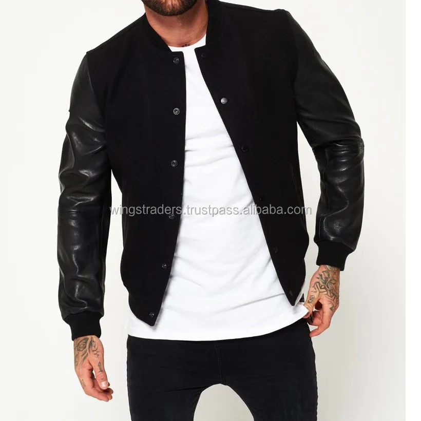 Men's Varsity Leather Bomber Jacket / Winter Wear Men Warm Genuine Leather Jacket Buy Top