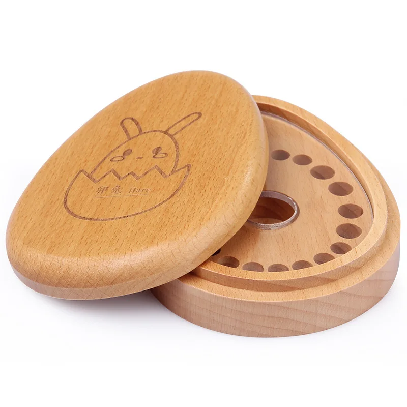 beech wood egg shape baby tooth box for wholesale