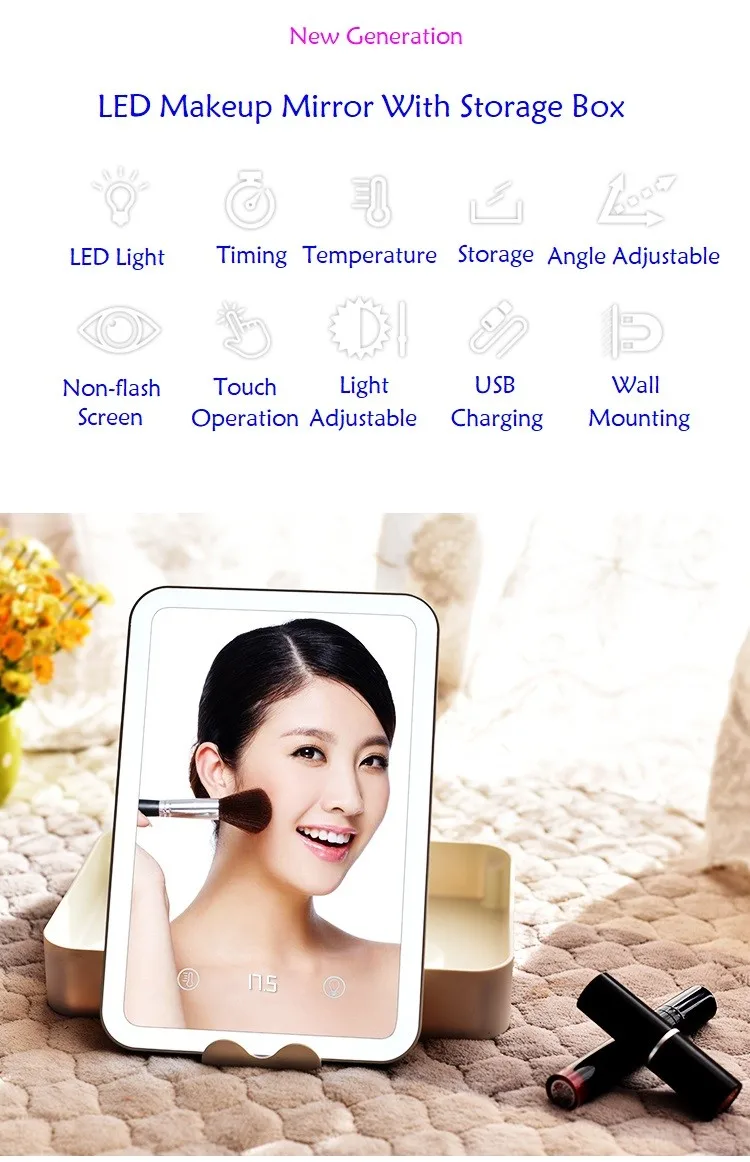 Lighted Makeup Mirror Led Mirror With Storage Case Tabletop Makeup