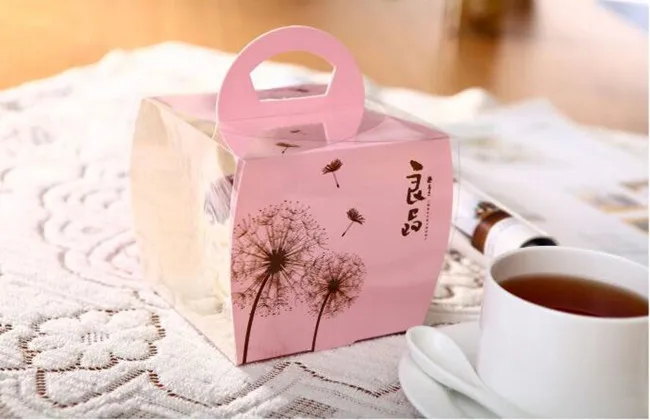 Recycled PET top handle plastic cake slice box with window