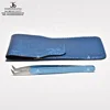 Eyelash Extension Tweezers L Type Volume 11 cm Metallic Sky Blue Finish With Round Tail Rexine Pouch Packing