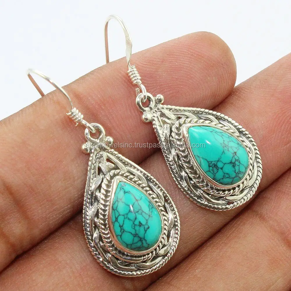 Vintage collection turquoise gemstone 925 sterling silver earrings wholesale online silver jewelry