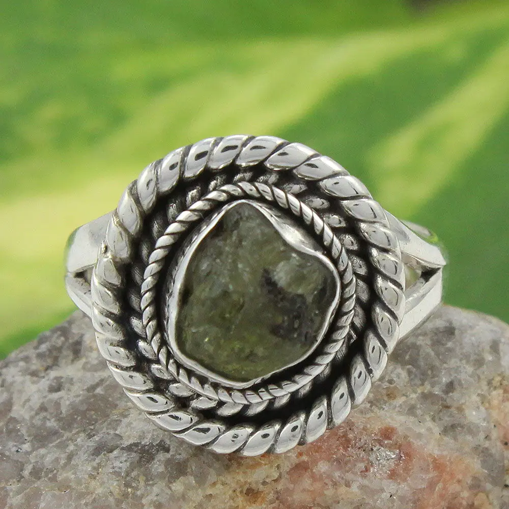 moldavite silver ring