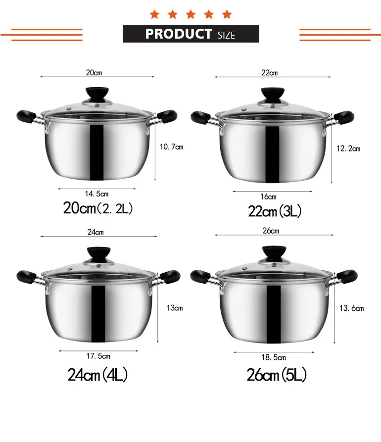Eco Friendly Stainless Steel Kitchen Cookware Cooking Pot With Multi 