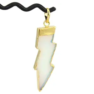 24k Gold Electroplated Thunder Opalite Quartz Pendant Charm Jewelry Making Supplies Gemstone Jewelry Making Supply