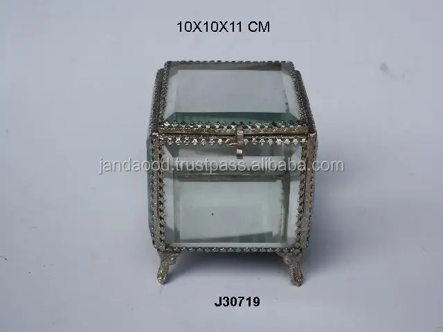 Six Compartment Glass Box With Brass Fittings In Antique Copper Finish Jewelry Box Organizer 4091