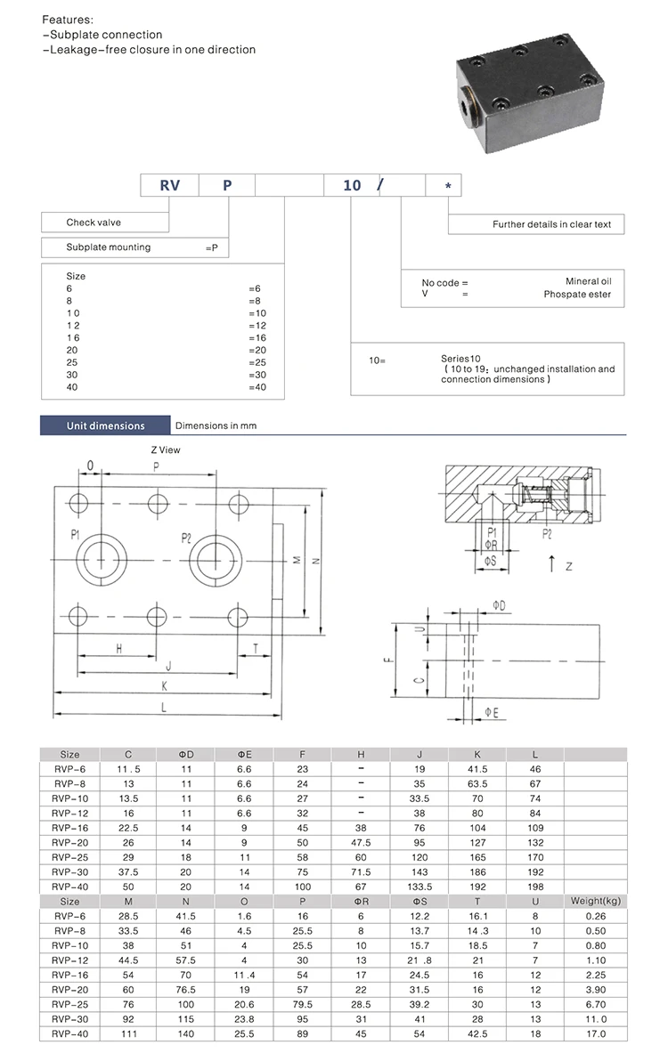 RVP-10 popular Hydraulic Rexroth type dual plate check valve