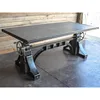 Industrial & vintage rusty grey black cast iron metal & solid mango wooden top crank jack dining table