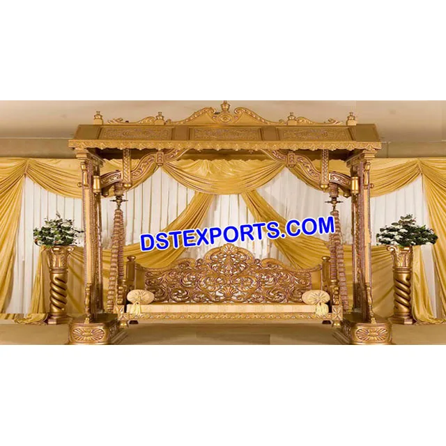 Indian Wedding Gold Stage Swings Mehndi Stage Decoration With