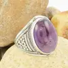 Focusing fine solid sterling silver amethyst gemstone ring jewelry wholesale Indian silver ring