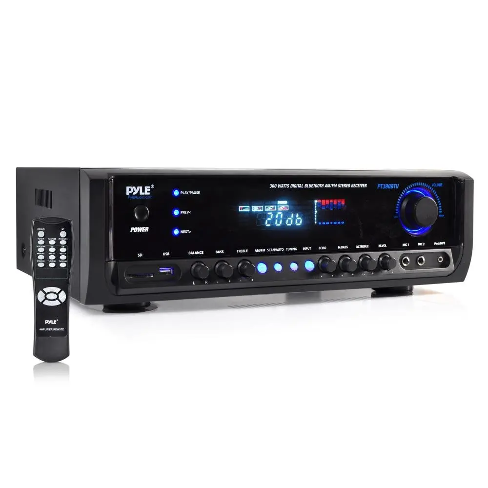 Pyle PT390BTU Bluetooth Digital Home Theater Stereo Receiver, Aux Input, MP3/USB/SD Readers, AM/FM Radio, 300 Watt