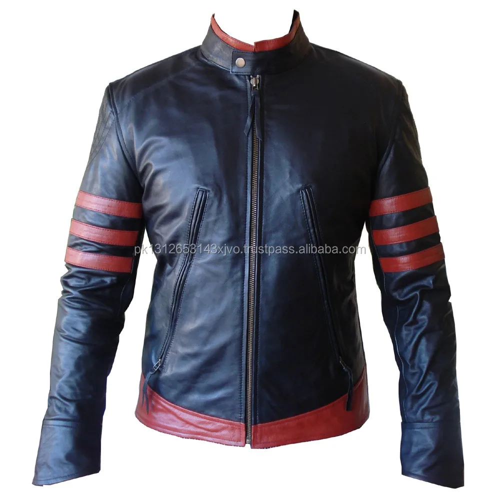 X-MEN WOLVERINE STYLE MENS BLK/RED FASHION HIGH QUALITY ANALENE LEATHER JACKET 