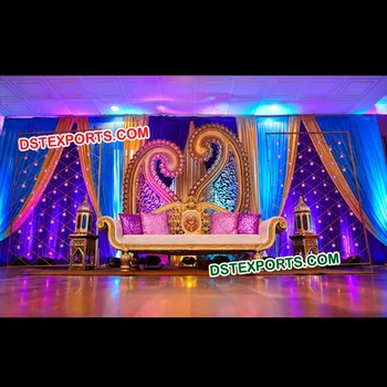 Muslim Nikah Reception Stage Decors Golden Paisley Wedding Stage