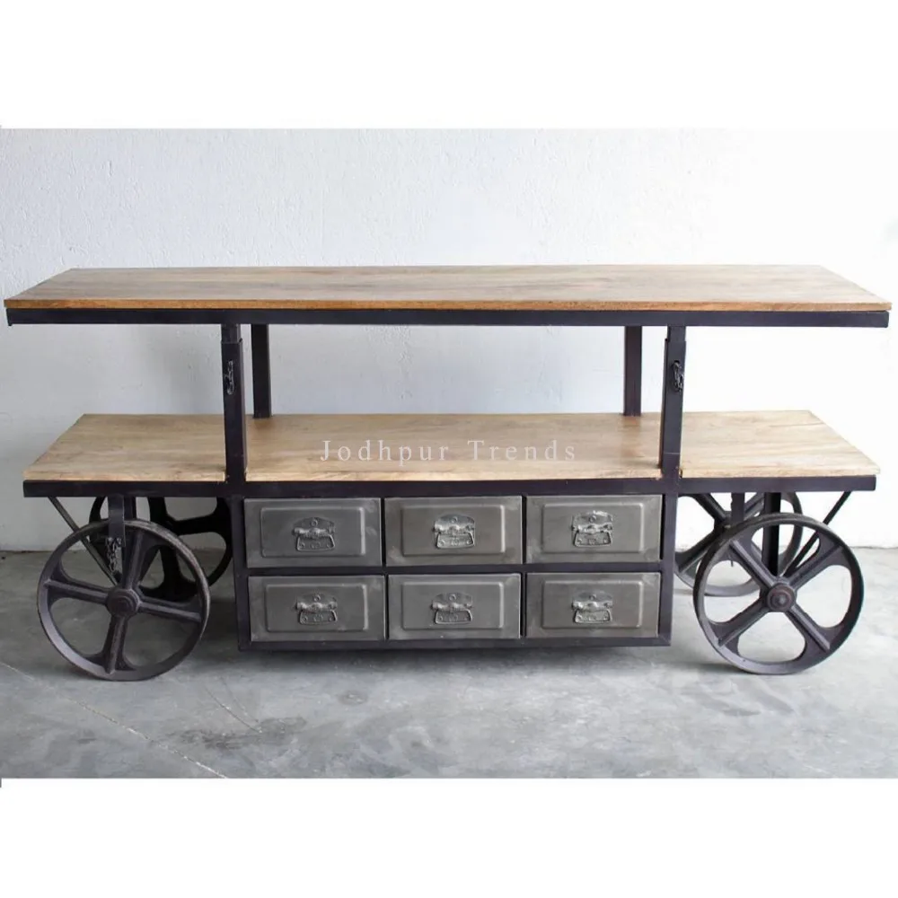 Iron Industrial Vintage Kitchen Cart Furniture Service Trolley With