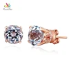 Vintage Style 14K Rose Gold Natural 0.12 Carat Diamonds Stud Clear Topaz Earrings