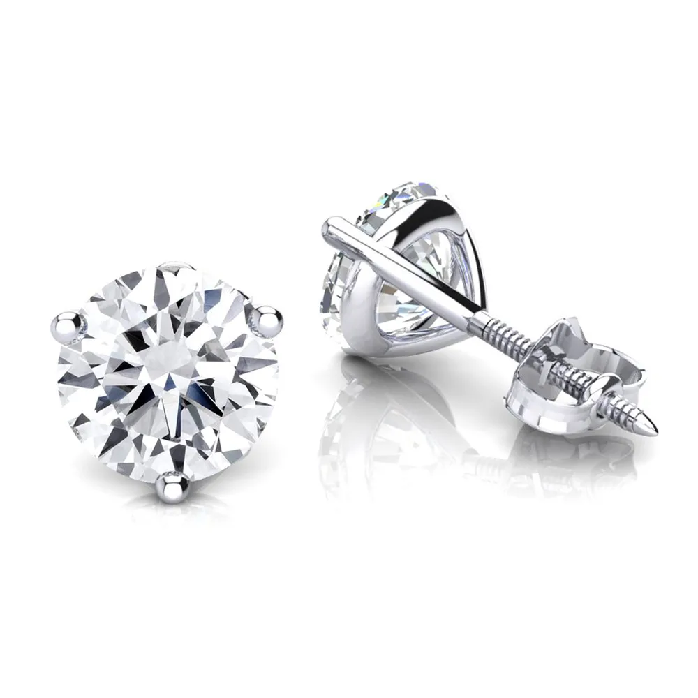 Martini Setting Real Diamond Stud Earrings In 14k White Gold Buy
