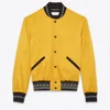 2019 latest design Varsity jacket with ribbed neck, wrists, and waist pattern in yellow satin gabardine