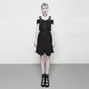 Gothic women's black off-shoulders eyelet-straps press-studs front closure dress Punk Rave OPQ-299