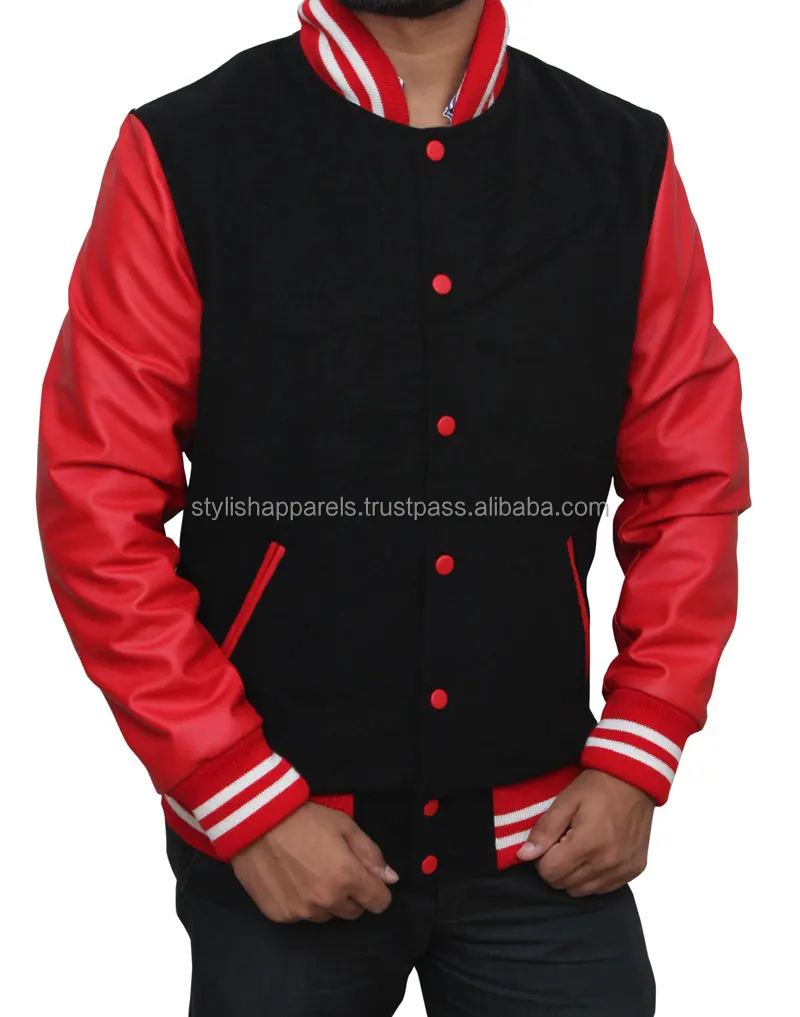 Wholesale Plain Varsity Jackets / Wool With Genuine Cowhide Leather