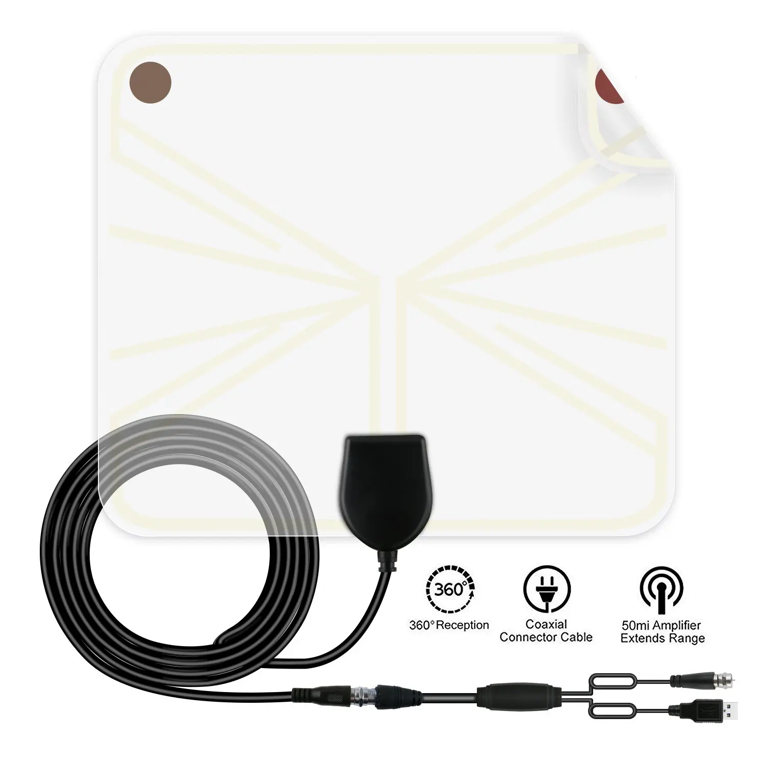 Amplified HDTV Antenna Digital TV Antenna Indoor Long Range 50-70 Miles 4K HD VHF UHF Freeview Local Channel Power Supply and 19.5FT High Performance Coaxial Cable by TUKOTV