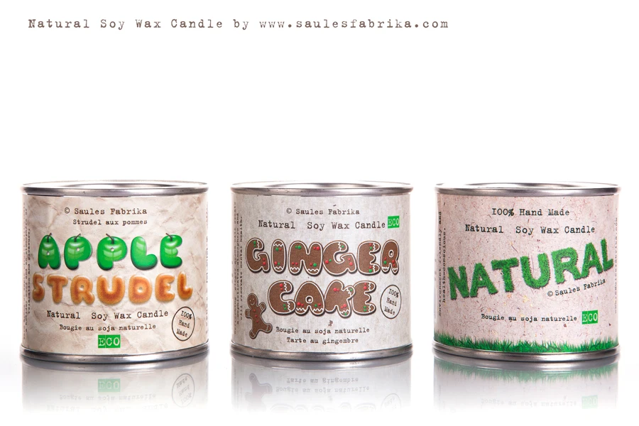Soy Wax Tin Candles Saules Fabrika with inscription
