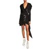 Women Metallic Puff Long Sleeve Belted Dress Short Party Office Dresses