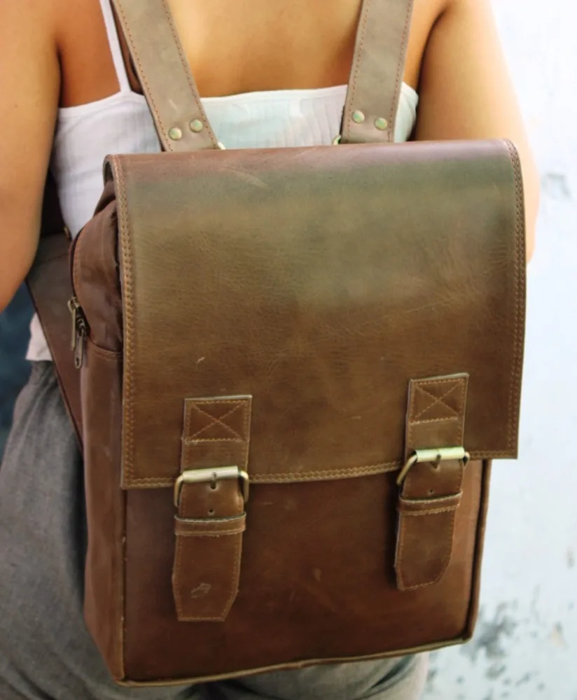 Real Leather Backpack Laptop Bag Backpack Preppy Style Leather Laptop