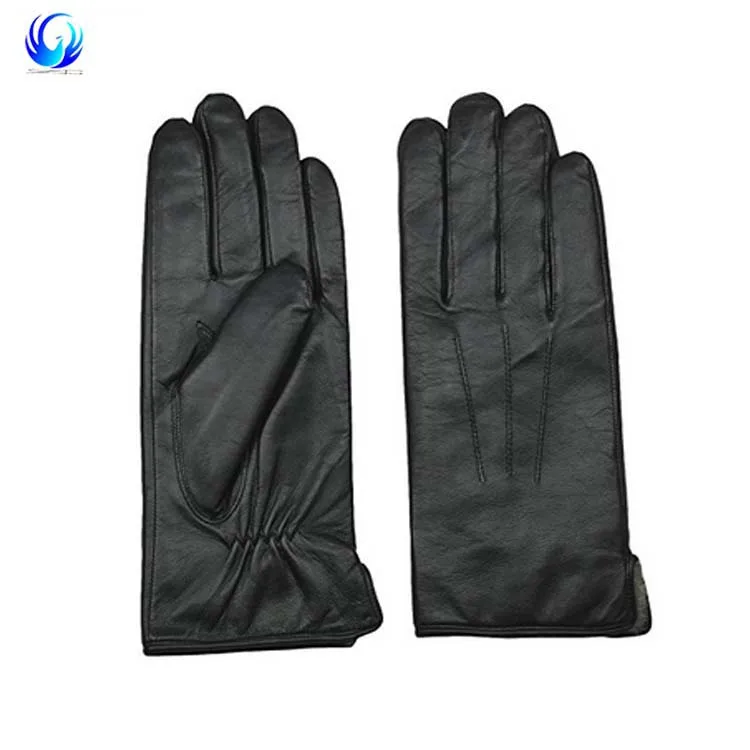 men's rabbit fur lined black leather gloves