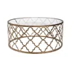 Modern Metal Accent Coffee Table With Large Round Glass Top Antique Brass Color For Garden & Living Room