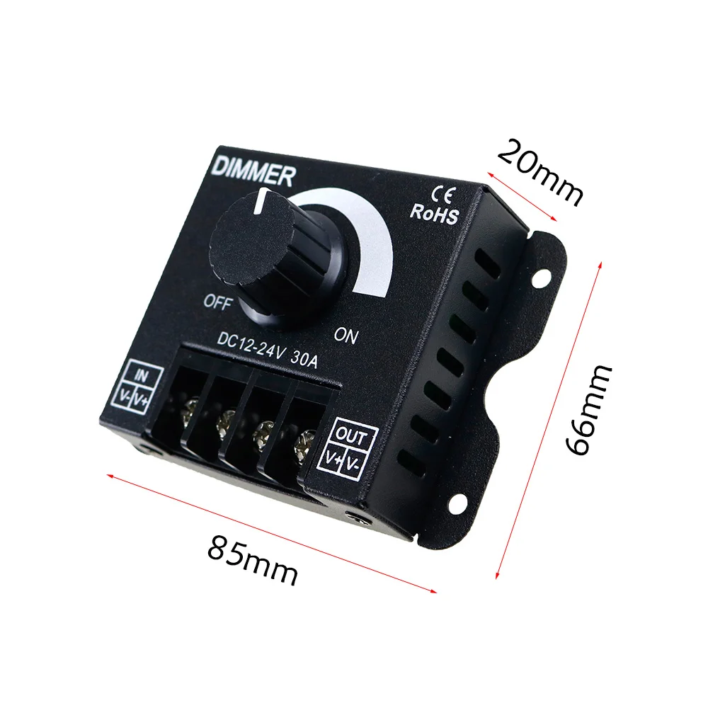 3 Pezzi Dimmer Rotativo PWM Per LED 12V-24V 30A 144W Con Custodia In Ferro IP65 (Nero) - 3