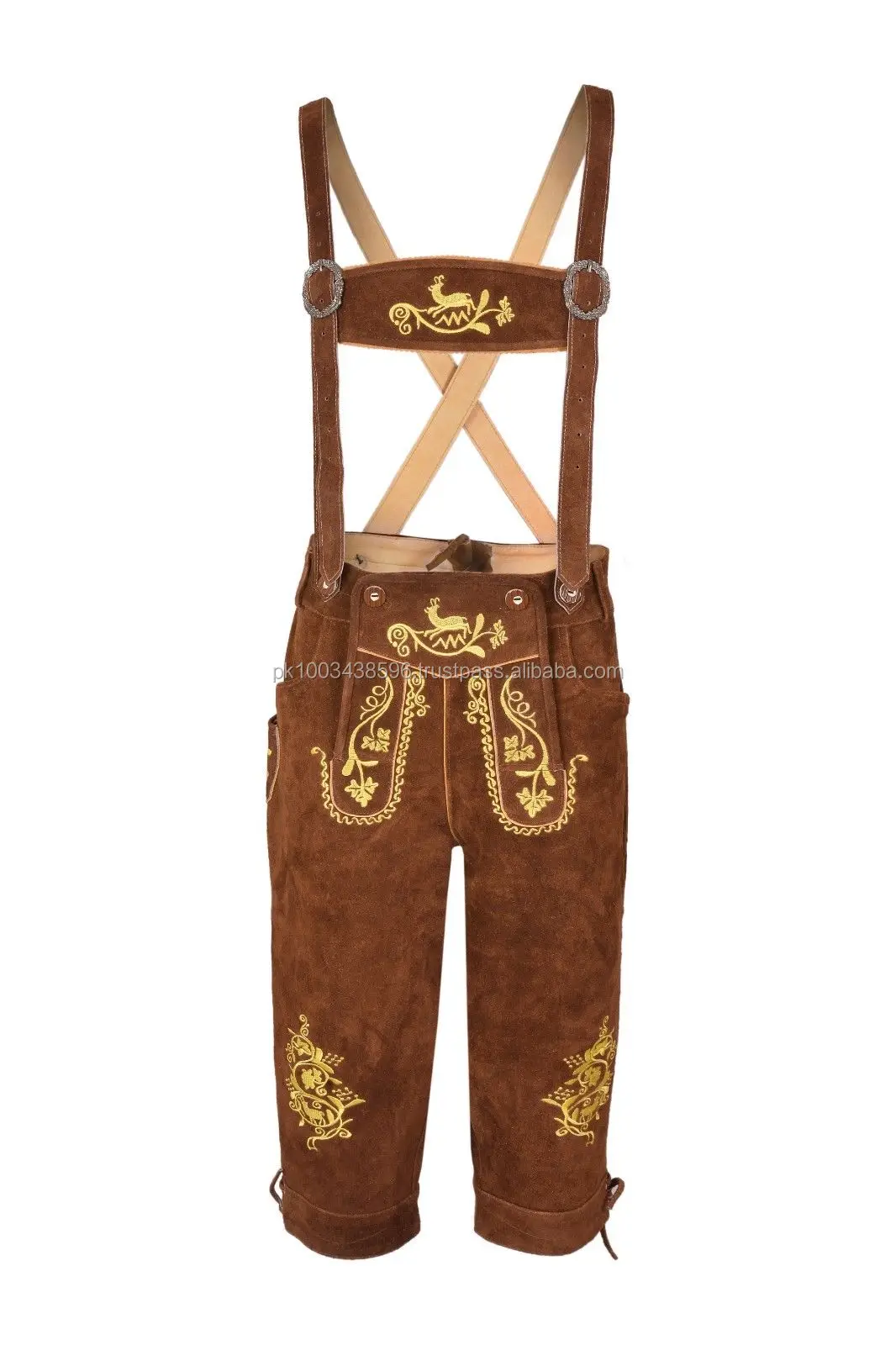 Damen Trachtenhose 3/4 Länge | Stretch Jeans Mit Lederoptik | Oktoberfest Hose | Kniebund