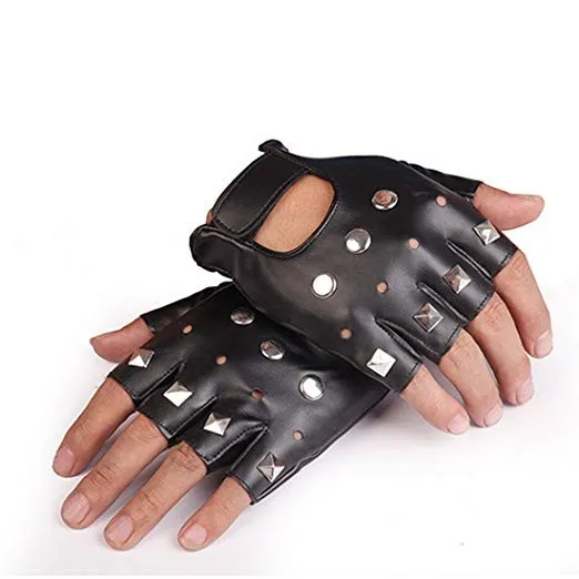High Quality Studded Fingerless Gloves For Men & Women Made Of Real