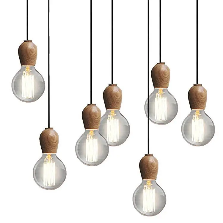 E27 Modern Nordic lamp wooden indoor decorative pendant light Professional hot sale led battery operated pendant light