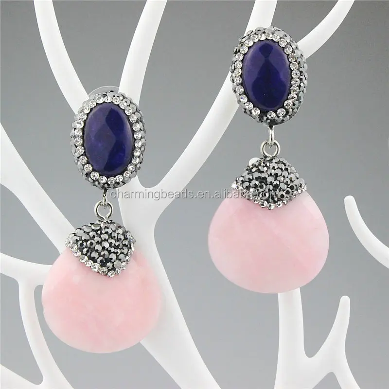 CH-ZSE0408 wholesale pave crystal connector pendant stud earring handmade,fashion stone jewelry pearl dangle earring hot sale