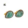 Natural Emerald and Pave Diamond Cufflink Gold Plated 925 Silver Mans Cufflink Designer Jewelry Wholesaler